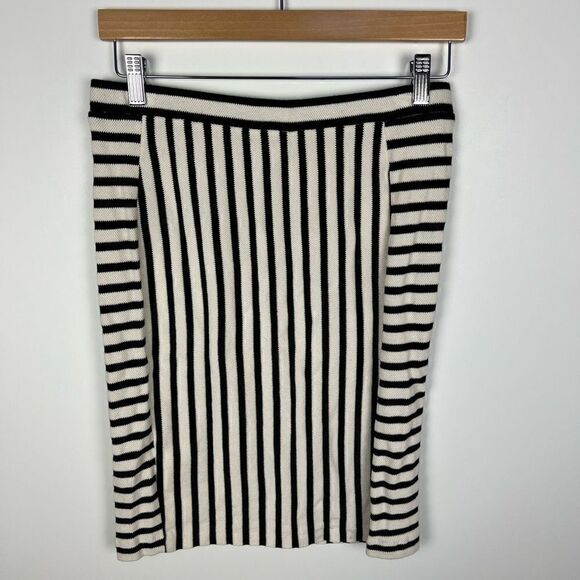 NWT Rebecca Minkoff Kiki Knit Skirt Black Cream Stripes women’s size L - Picture 6 of 12